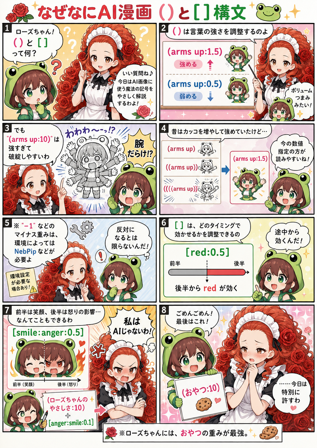 ai漫画:約5年ai生成イラストに奮闘したかっちゃんが、特殊構文()と[]でプロンプトに深みを