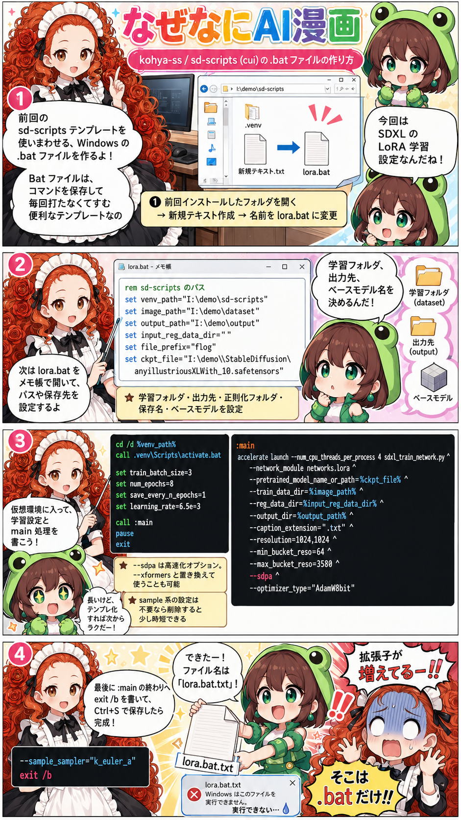 ai漫画: 5年AIイラスト生成と格闘したかっちゃんが、モデル学習のパイオニアツールsd-scripts(cui版)のインストールを解説